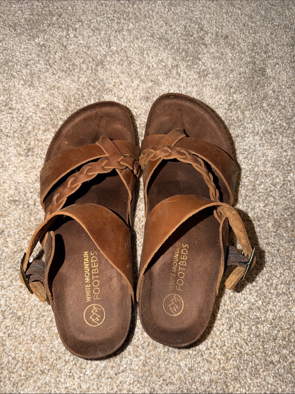 White Mountain Tan Brown Braided Leather Slide Sandals